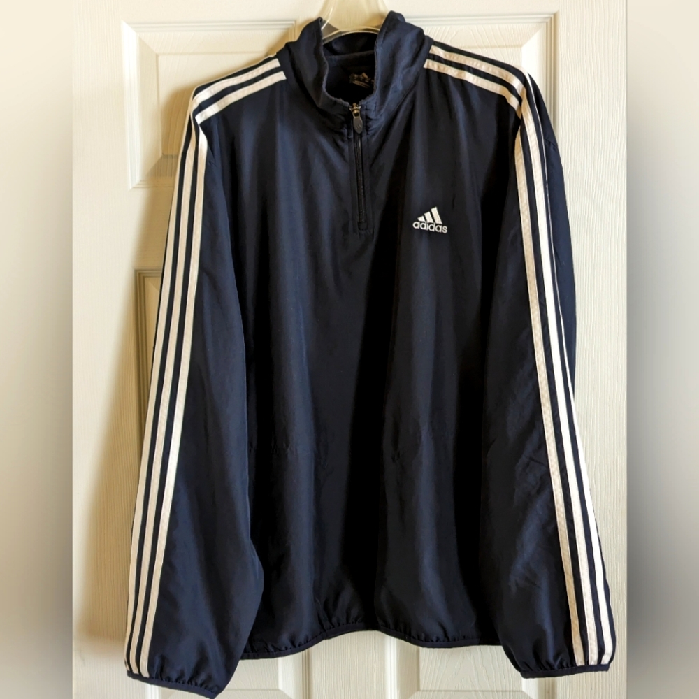 Adidas Men's 1/4 Zip Windbreaker Lined Mesh Two Pockets Blue Size Large